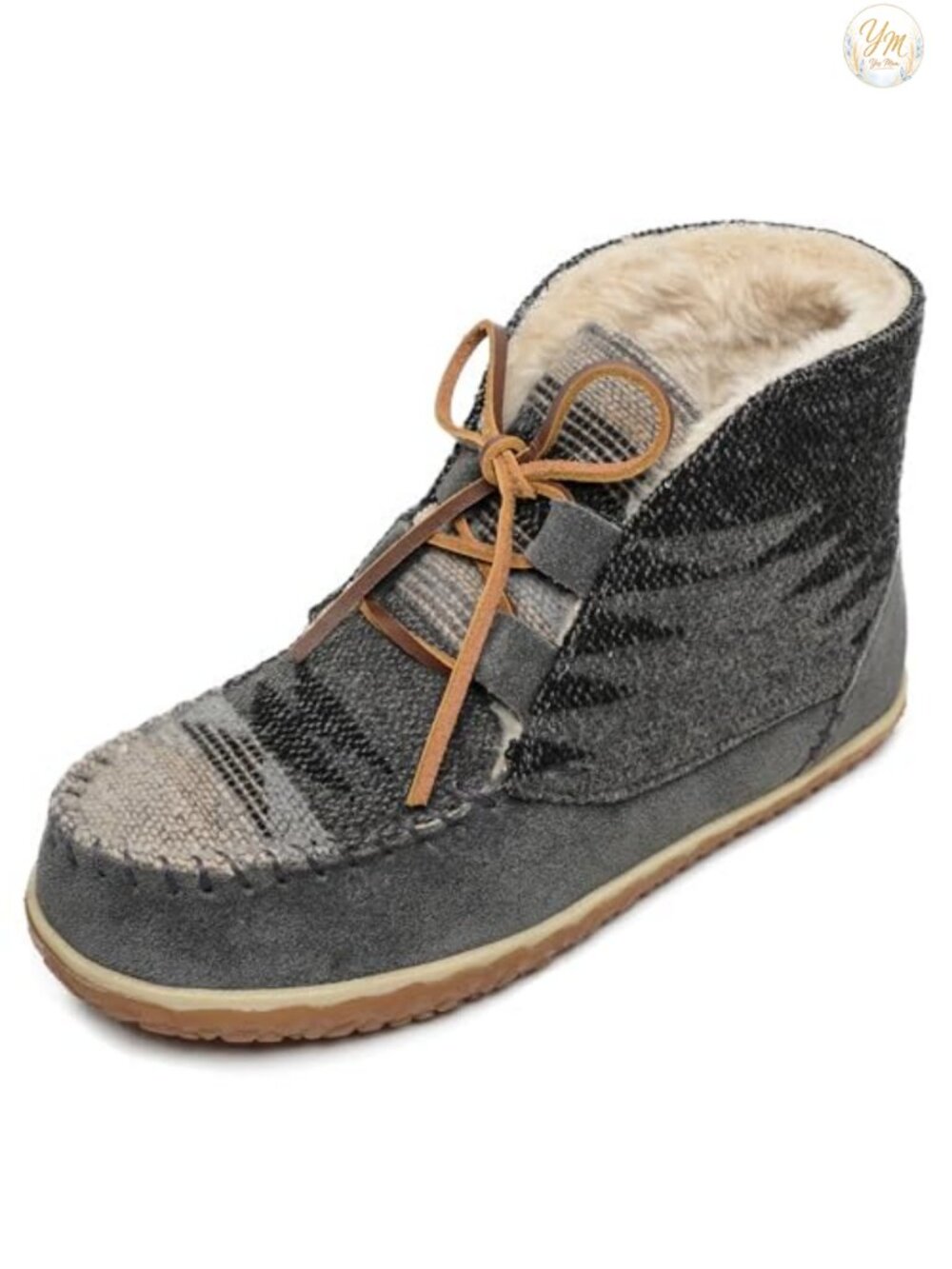 Suede Bootie Slippers with Fringe, Lace Up, Cushioned, Faux Fur Lining